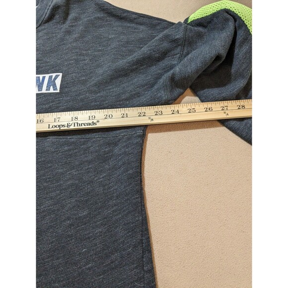Victoria's Secret PINK Sweatshirt Women Medium Gray w Green Mesh Logo Graphic - Picture 5 of 9